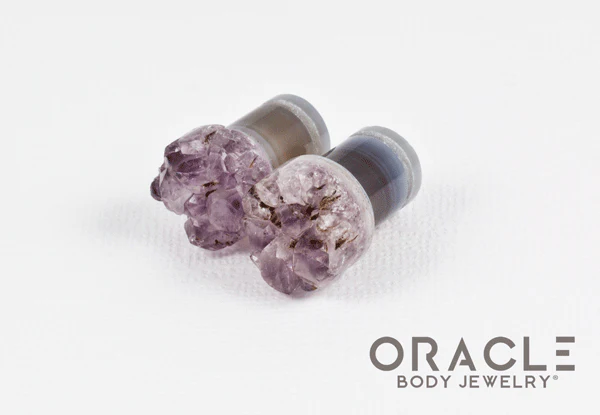 00g (9.5mm-10mm) Druzy Rough Amethyst Single Flare Plugs - Image 2