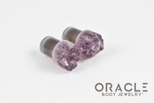 00g (9.5mm-10mm) Druzy Rough Amethyst Single Flare Plugs