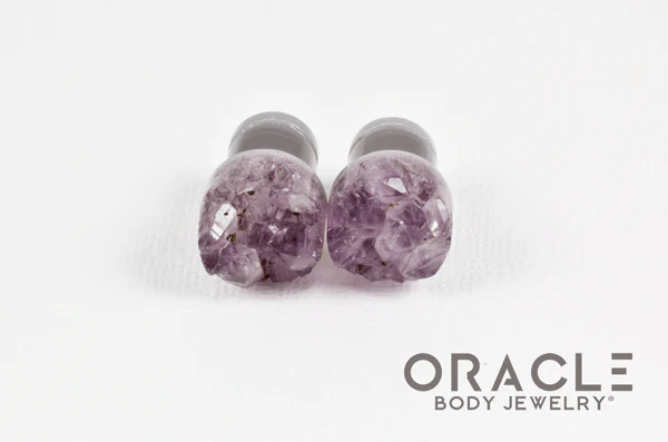 00g (9.5mm-10mm) Druzy Rough Amethyst Single Flare Plugs - Image 3