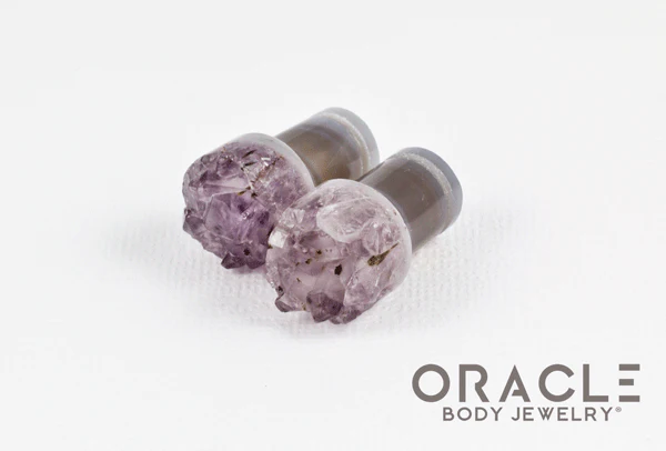 00g (9.5mm-10mm) Druzy Rough Amethyst Single Flare Plugs - Image 2