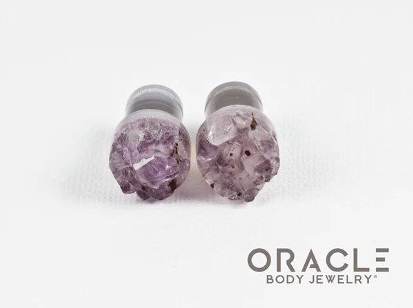 00g (9.5mm-10mm) Druzy Rough Amethyst Single Flare Plugs - Image 3