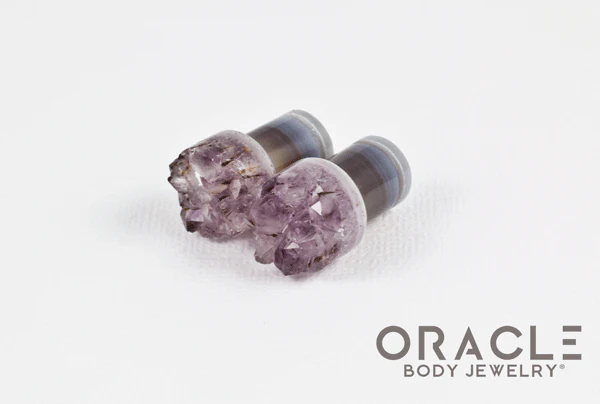 00g (9.5mm-10mm) Druzy Rough Amethyst Single Flare Plugs - Image 2