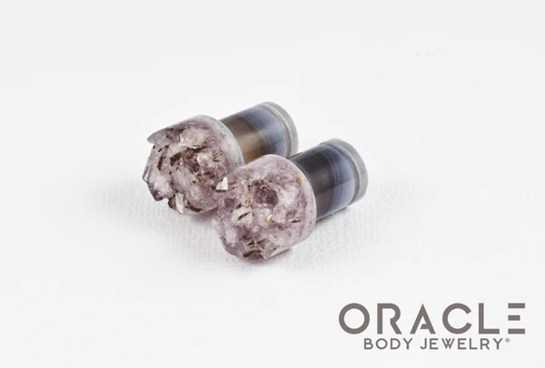 00g (9.5mm-10mm) Druzy Rough Amethyst Single Flare Plugs - Image 2