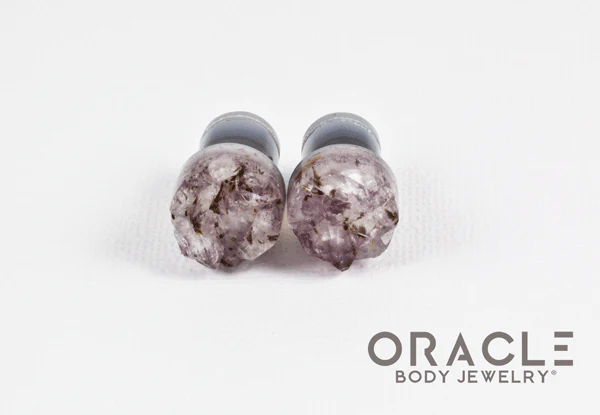 00g (9.5mm-10mm) Druzy Rough Amethyst Single Flare Plugs - Image 3