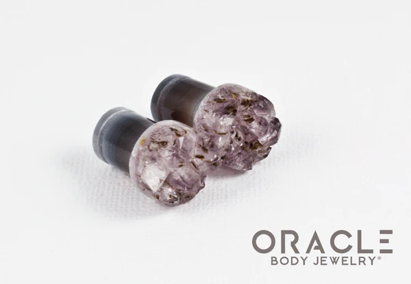 00g (9.5mm-10mm) Druzy Rough Amethyst Single Flare Plugs