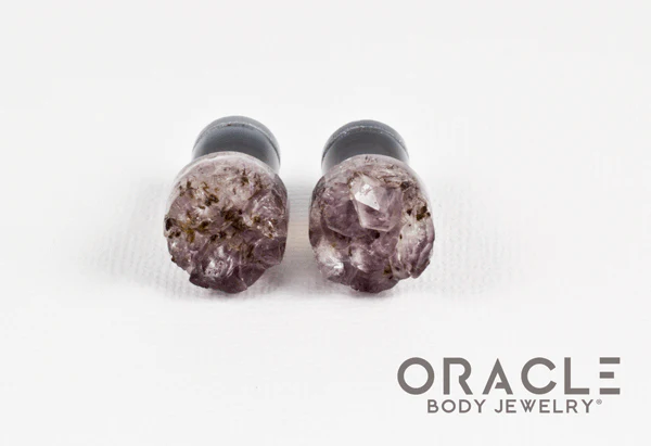 00g (9.5mm-10mm) Druzy Rough Amethyst Single Flare Plugs - Image 3