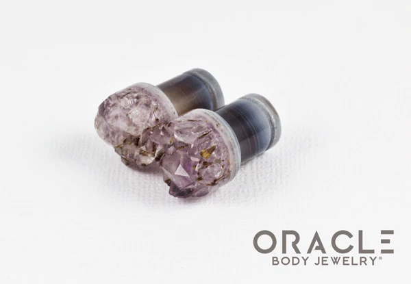 00g (9.5mm-10mm) Druzy Rough Amethyst Single Flare Plugs - Image 2