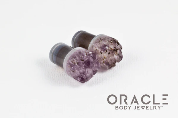 00g (9.5mm-10mm) Druzy Rough Amethyst Single Flare Plugs