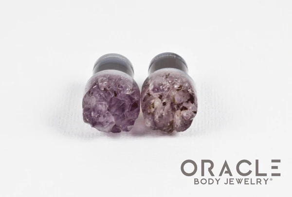 00g (9.5mm-10mm) Druzy Rough Amethyst Single Flare Plugs - Image 3