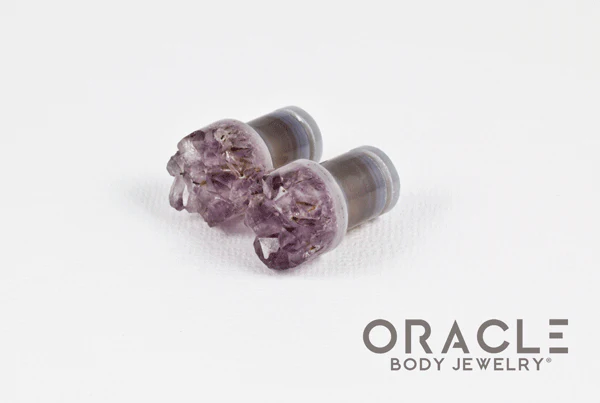 00g (9.5mm-10mm) Druzy Rough Amethyst Single Flare Plugs - Image 2