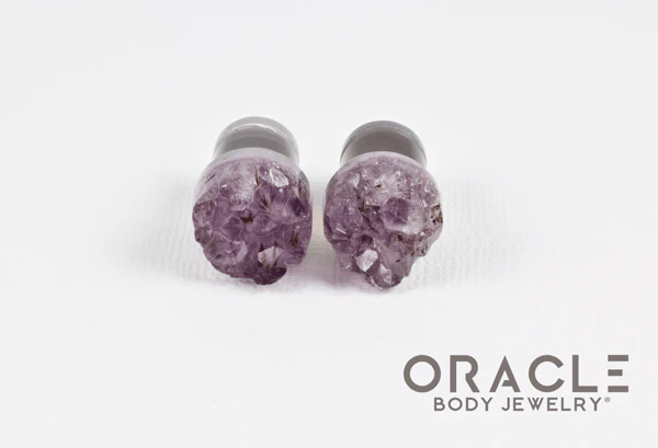 00g (9.5mm-10mm) Druzy Rough Amethyst Single Flare Plugs - Image 3