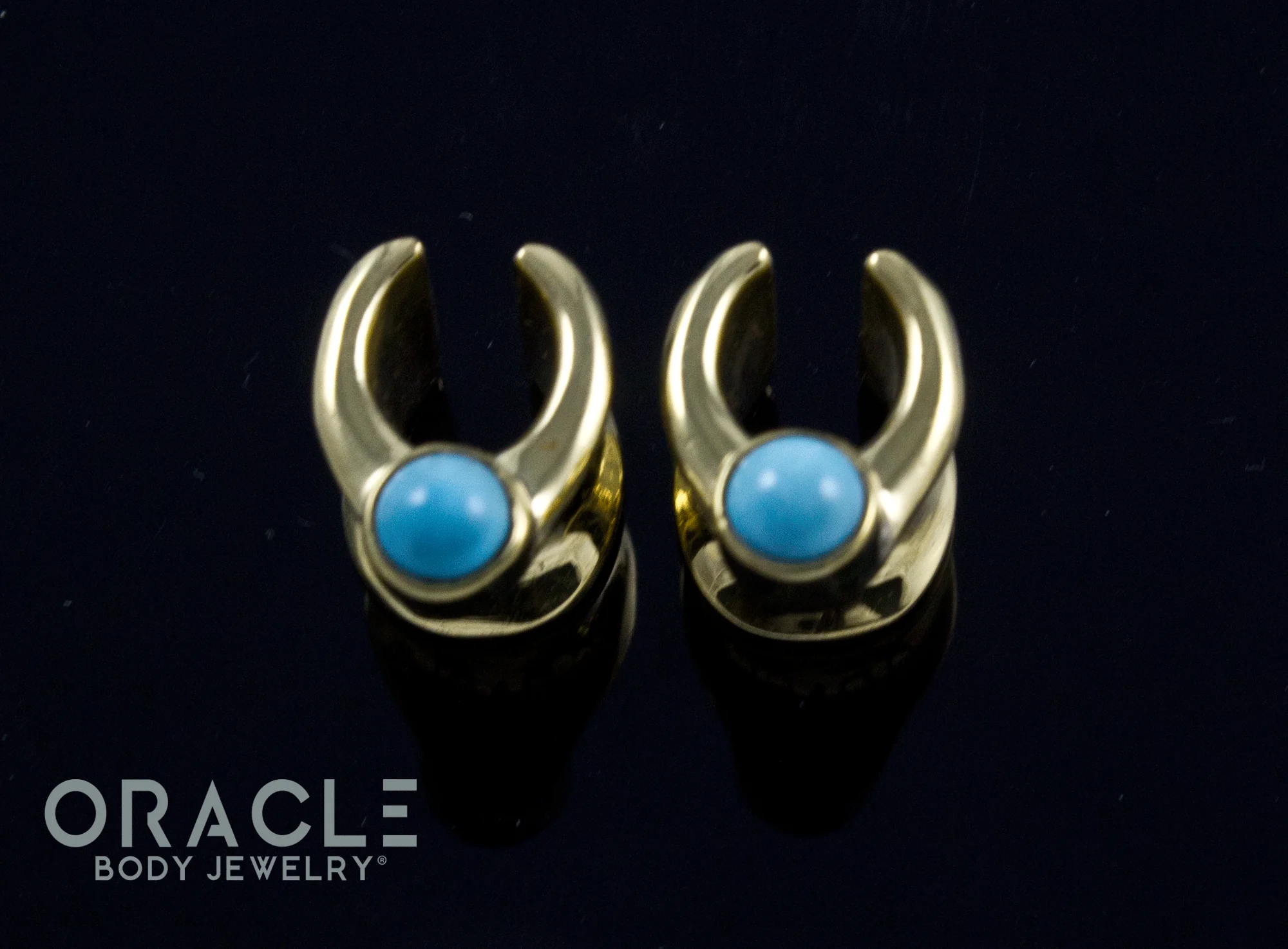0g (8mm) Brass Saddles with Natural Turquoise