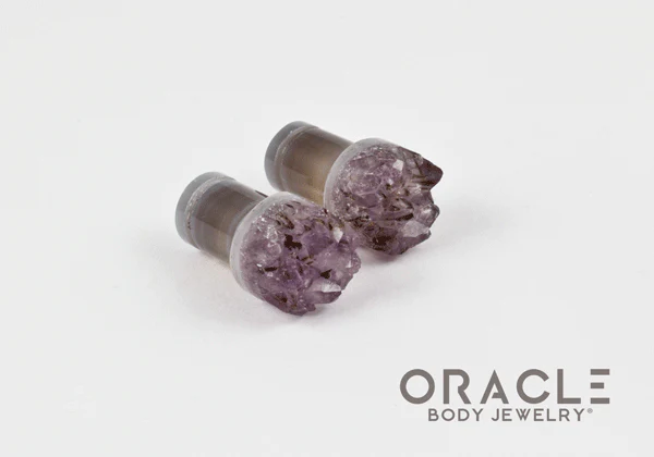 0g (8mm) Druzy Rough Amethyst Single Flare Plugs