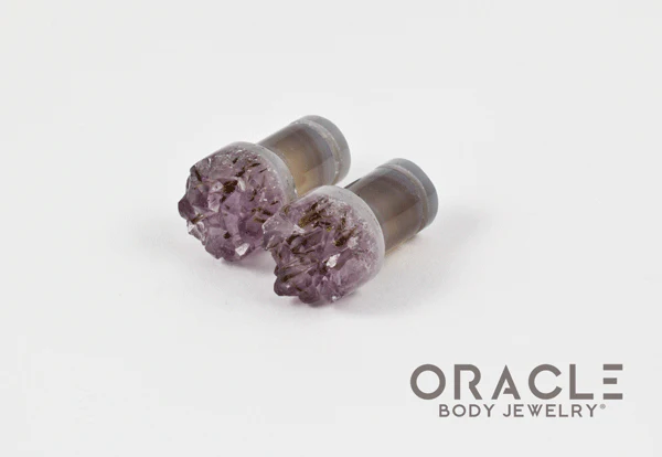 0g (8mm) Druzy Rough Amethyst Single Flare Plugs - Image 2