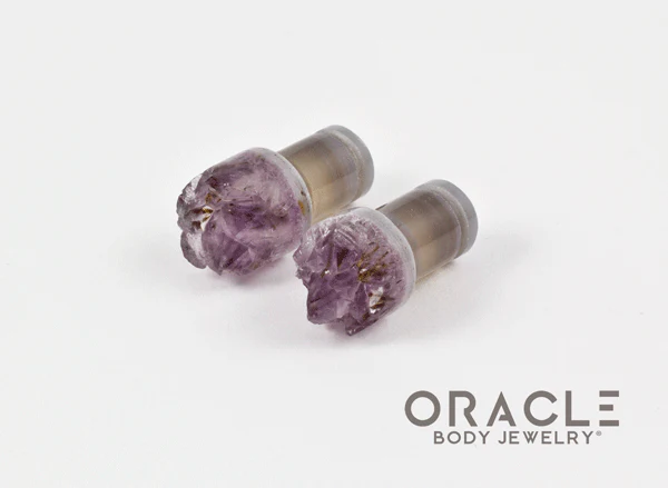 0g (8mm) Druzy Rough Amethyst Single Flare Plugs - Image 2