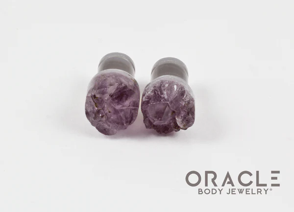 0g (8mm) Druzy Rough Amethyst Single Flare Plugs - Image 3