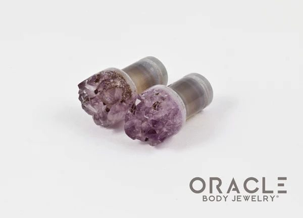 0g (8mm) Druzy Rough Amethyst Single Flare Plugs - Image 2