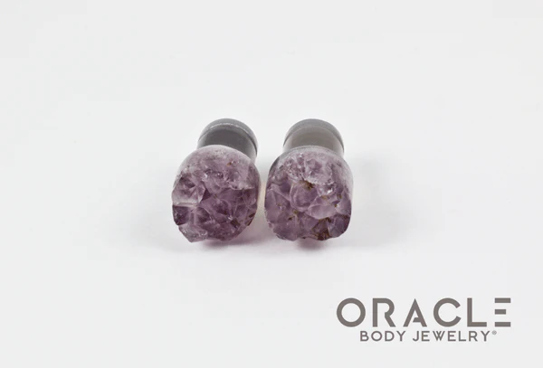 0g (8mm) Druzy Rough Amethyst Single Flare Plugs - Image 3