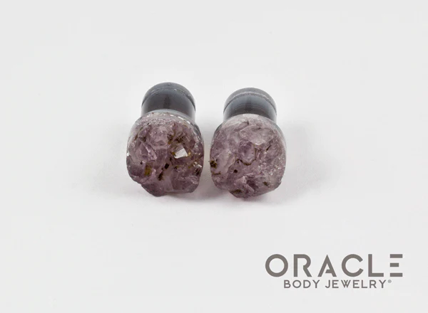 0g (8mm) Druzy Rough Amethyst Single Flare Plugs - Image 3