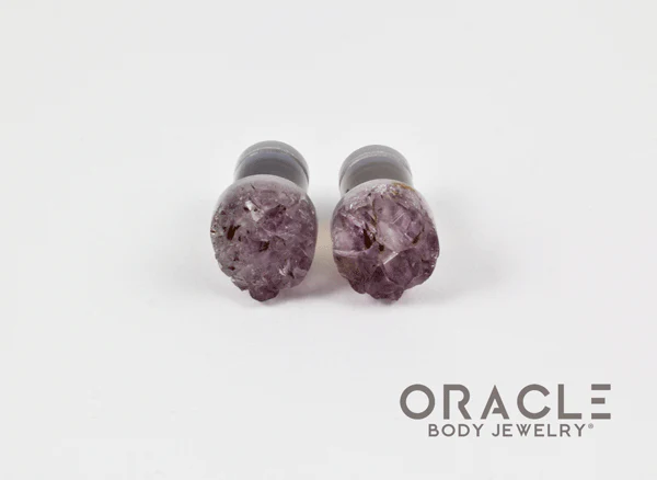 0g (8mm) Druzy Rough Amethyst Single Flare Plugs - Image 3