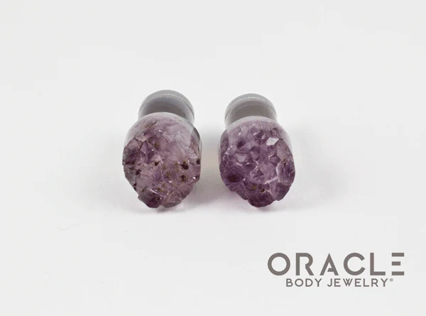 0g (8mm) Druzy Rough Amethyst Single Flare Plugs - Image 3