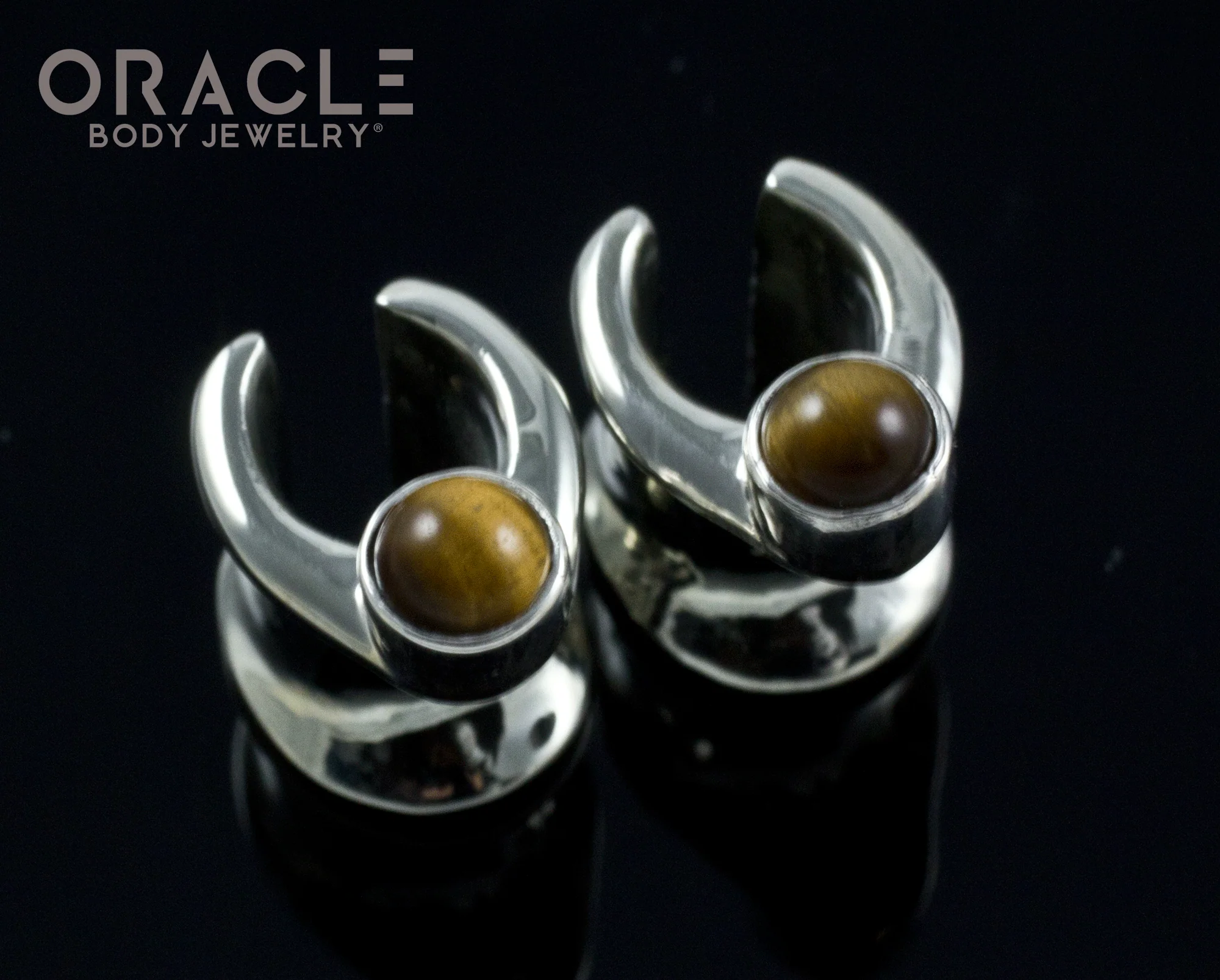 0g (8mm) White Brass Saddles with Yellow Tiger Eye - Image 2