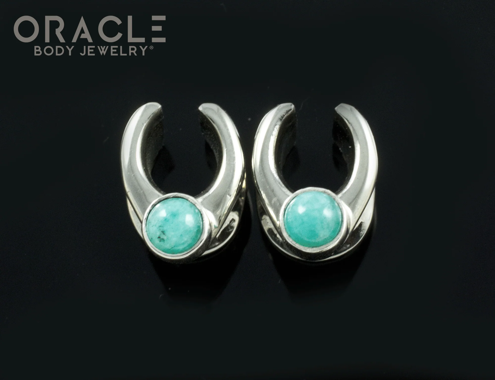 0g (8mm) White Brass Saddles with Amazonite