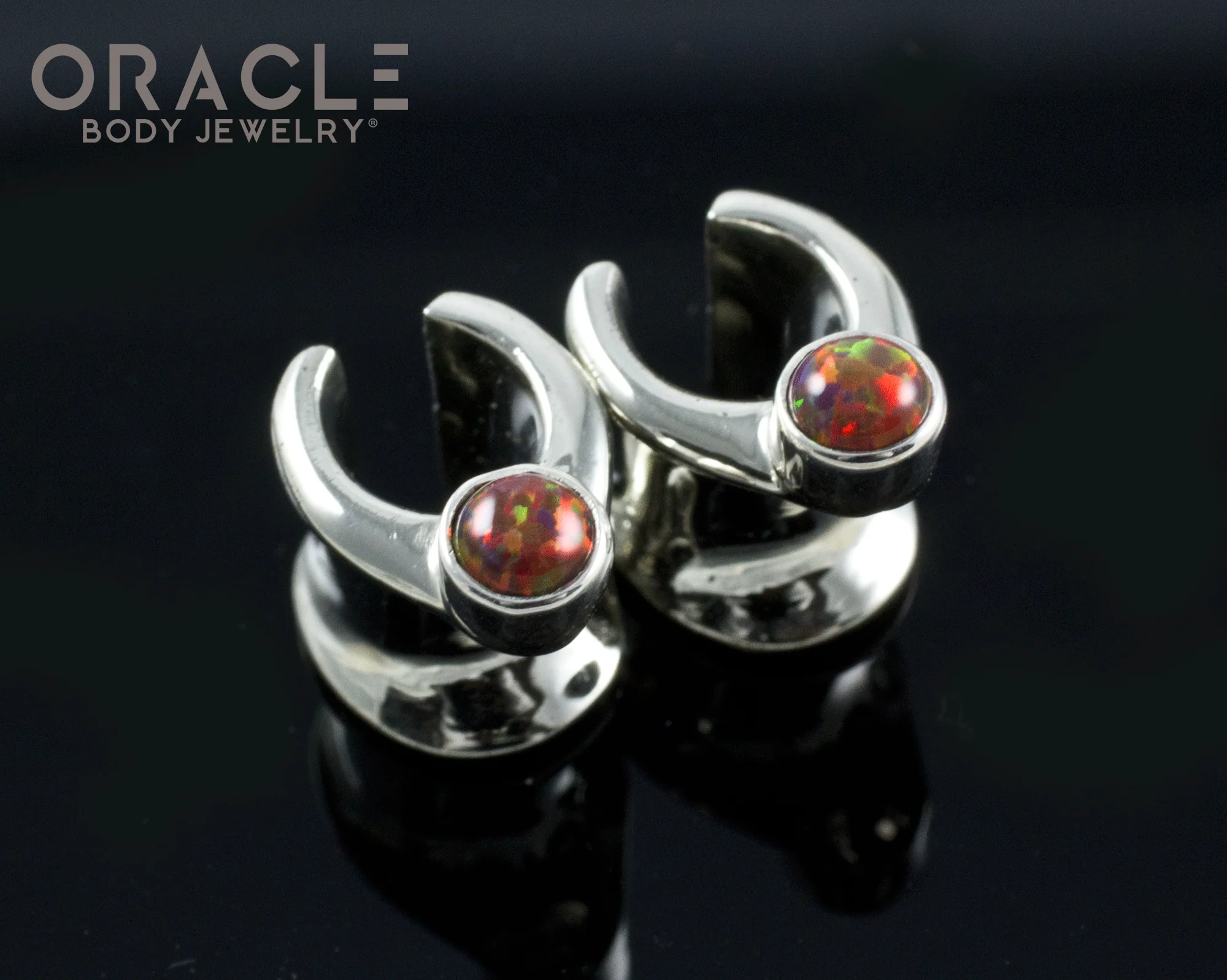 0g (8mm) White Brass Saddles with Black Synthetic Opals