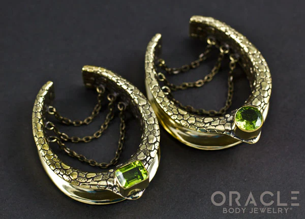 1-1/2" (38mm) Brass Saddles with Nugget Texture and Chains and Faceted Peridot - Image 2