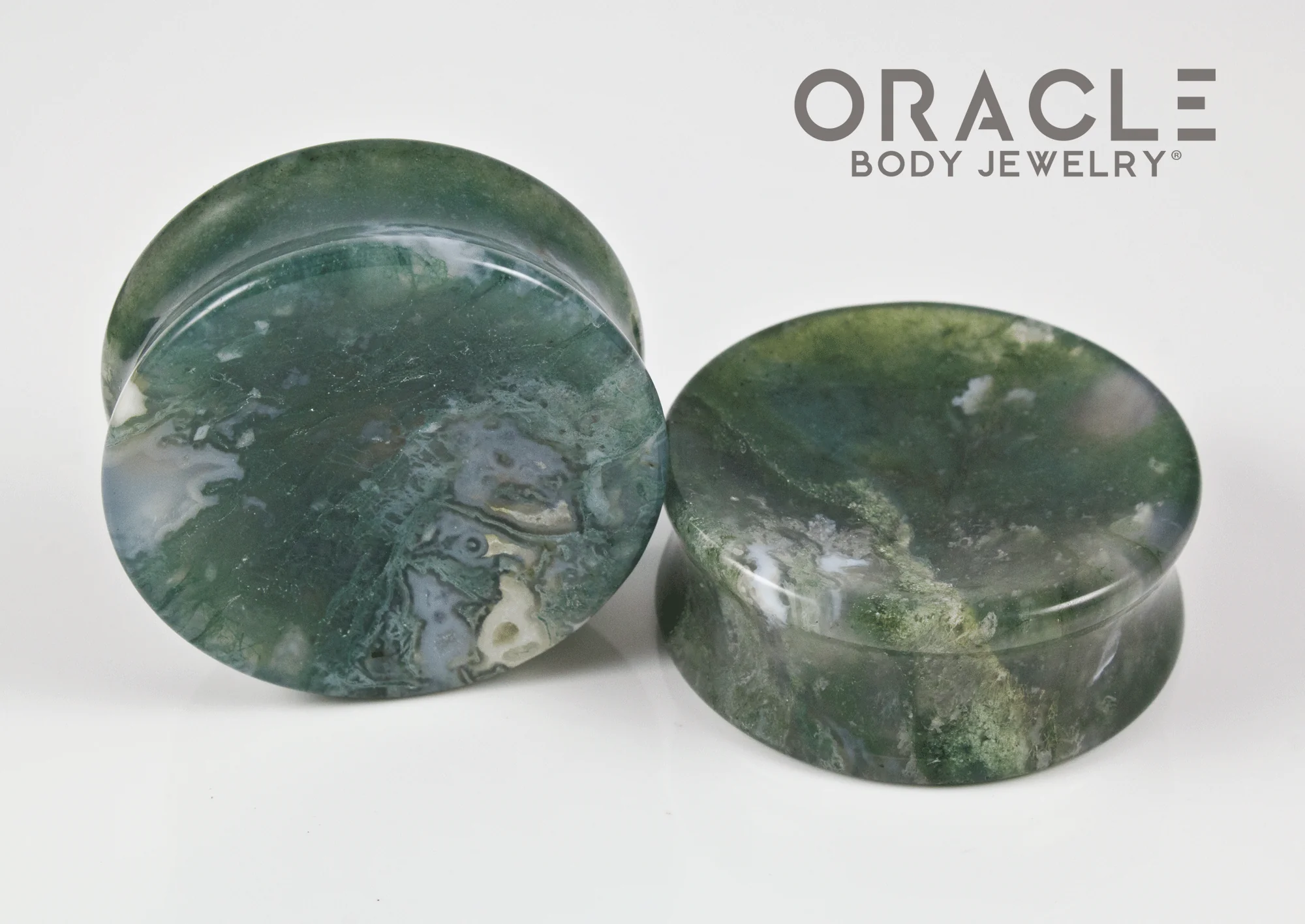 1-1/2" (38mm) Moss Agate Concave Plugs