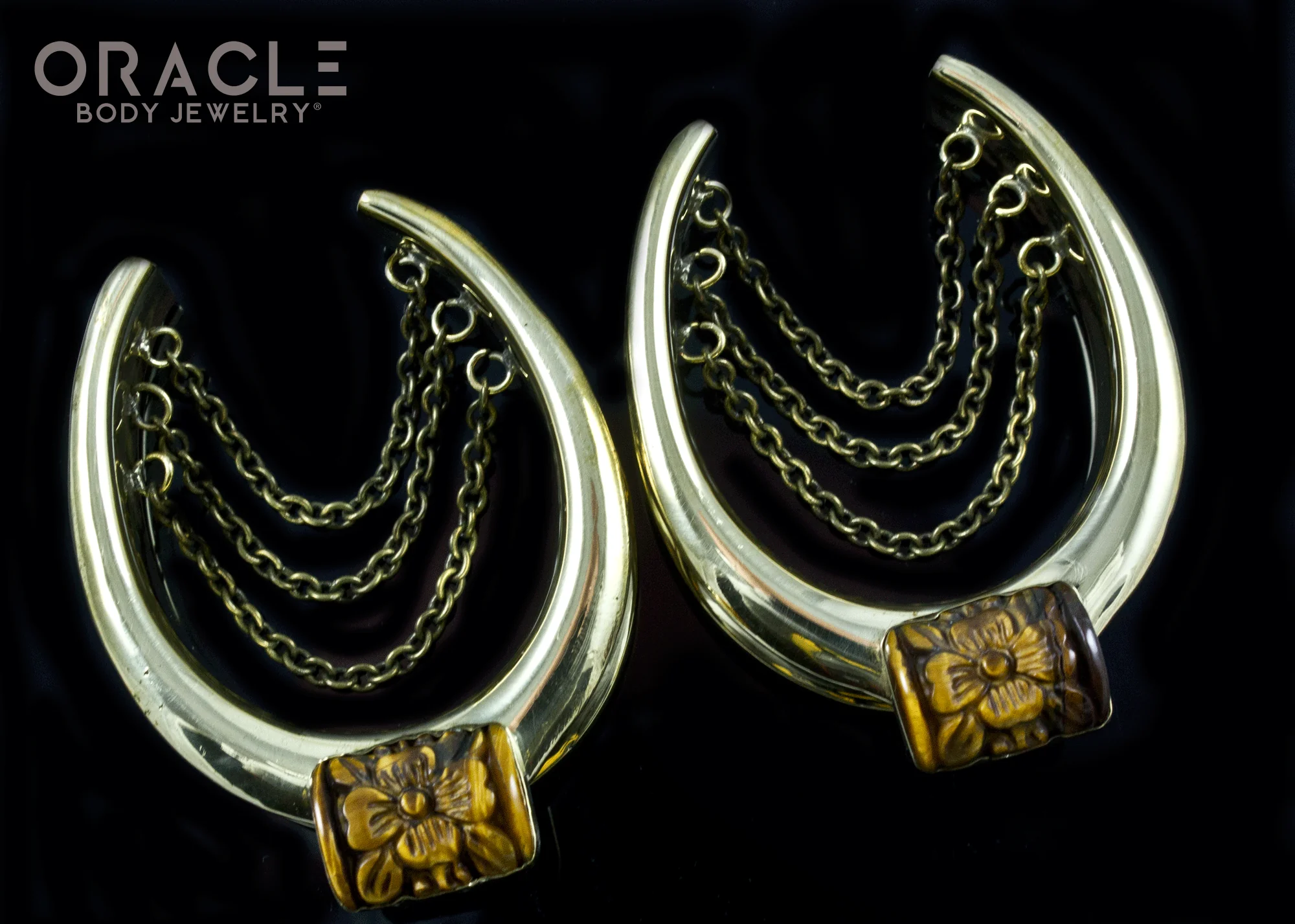 1-1/2" (38mm) Saddles with Chains and Carved Yellow Tiger Eye Flowers - Image 2