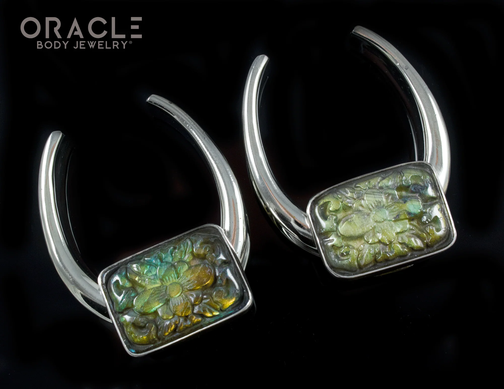 1-1/2" (38mm) White Brass Saddles with Carved Labradorite - Image 2
