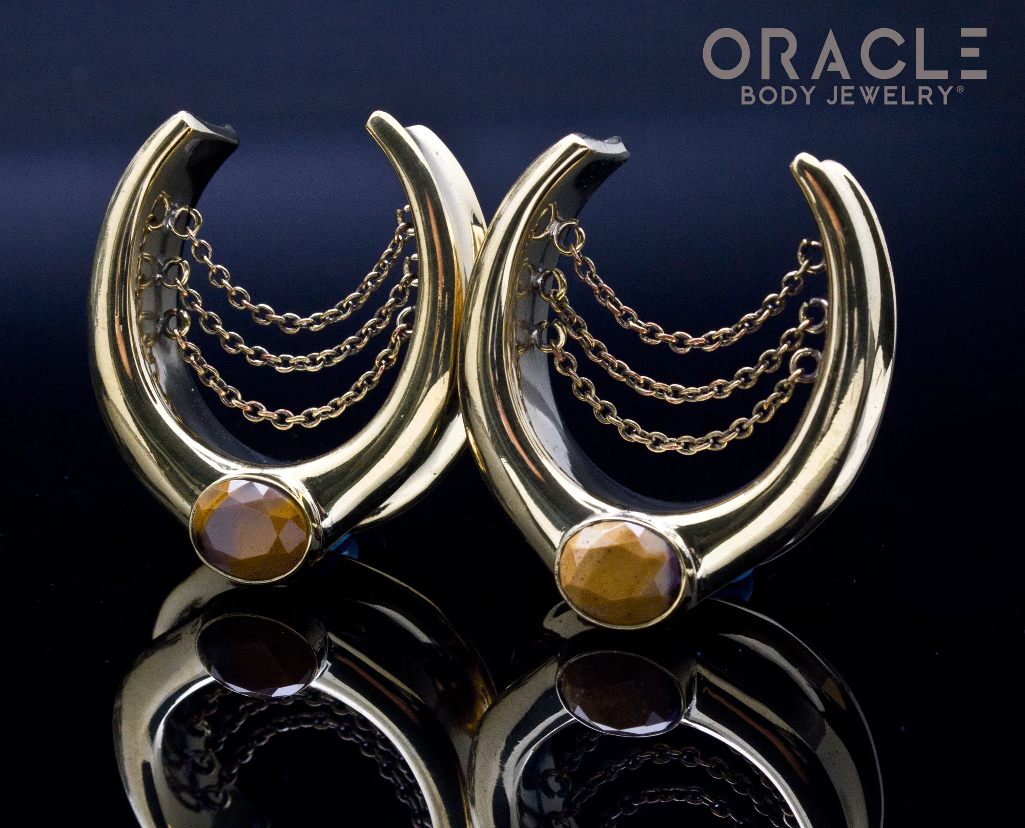 1-1/4" (32mm) Brass Saddles with Chains and Faceted Mookaite - Image 2
