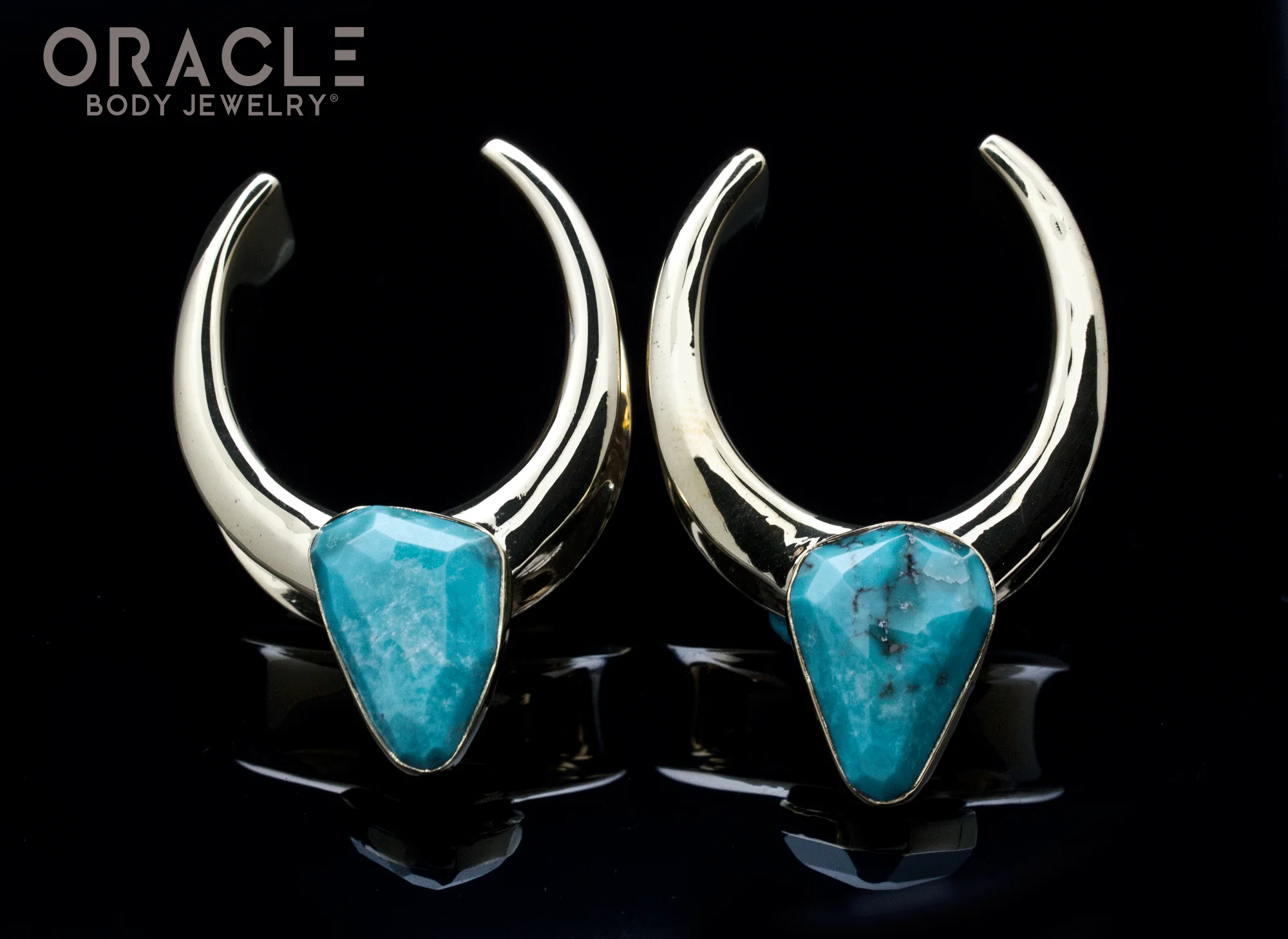 1-1/4" (32mm) Brass Saddles with Faceted Natural Turquoise - Image 2