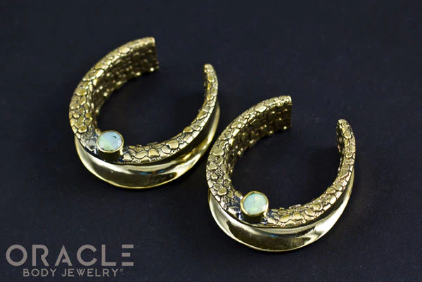 1-1/4" (32mm) Brass Saddles with Nugget Texture and Faceted White Opal - Image 2