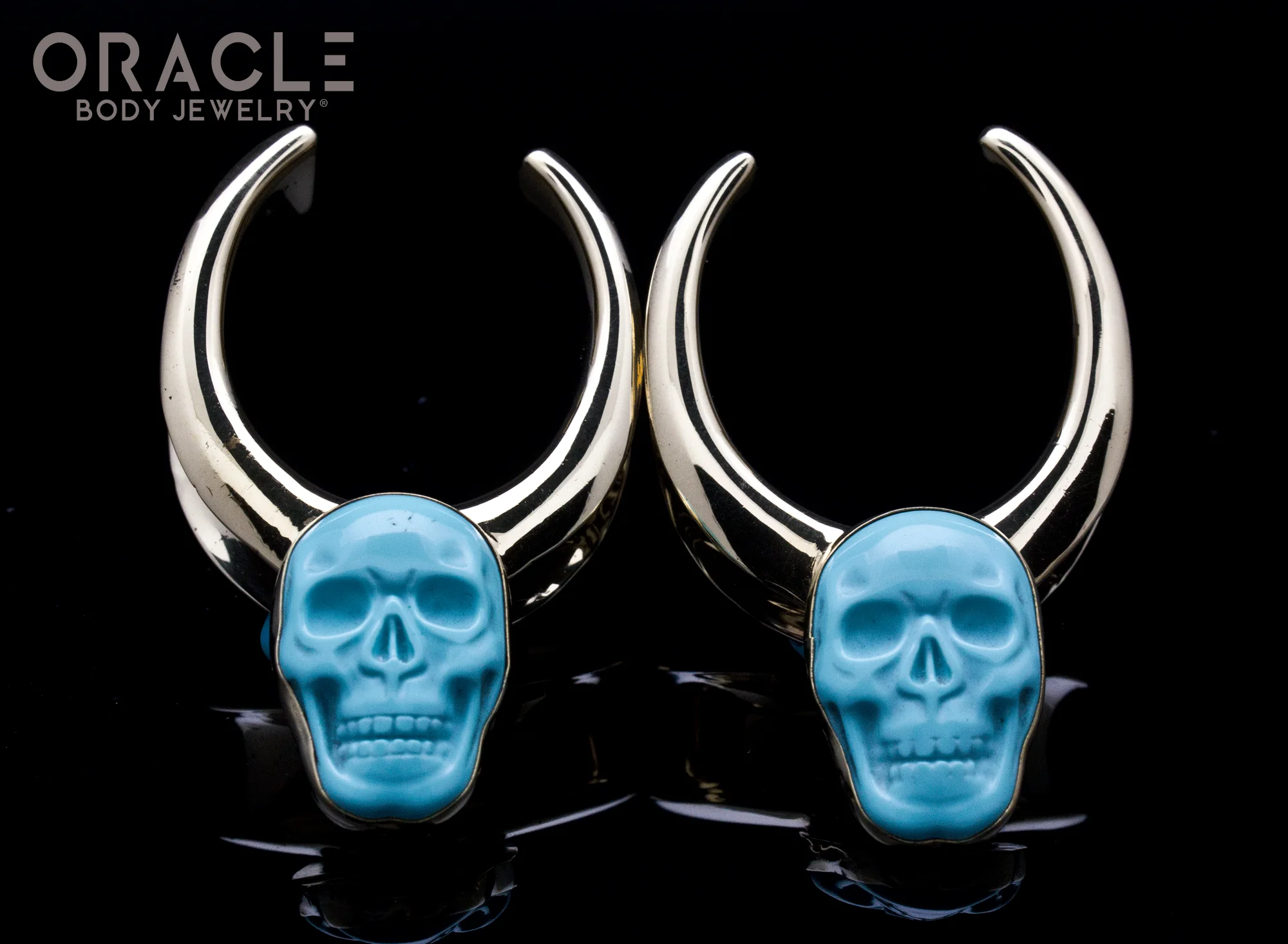 1-1/4" (32mm) Brass Saddles with Turquoise Carved Skulls - Image 2