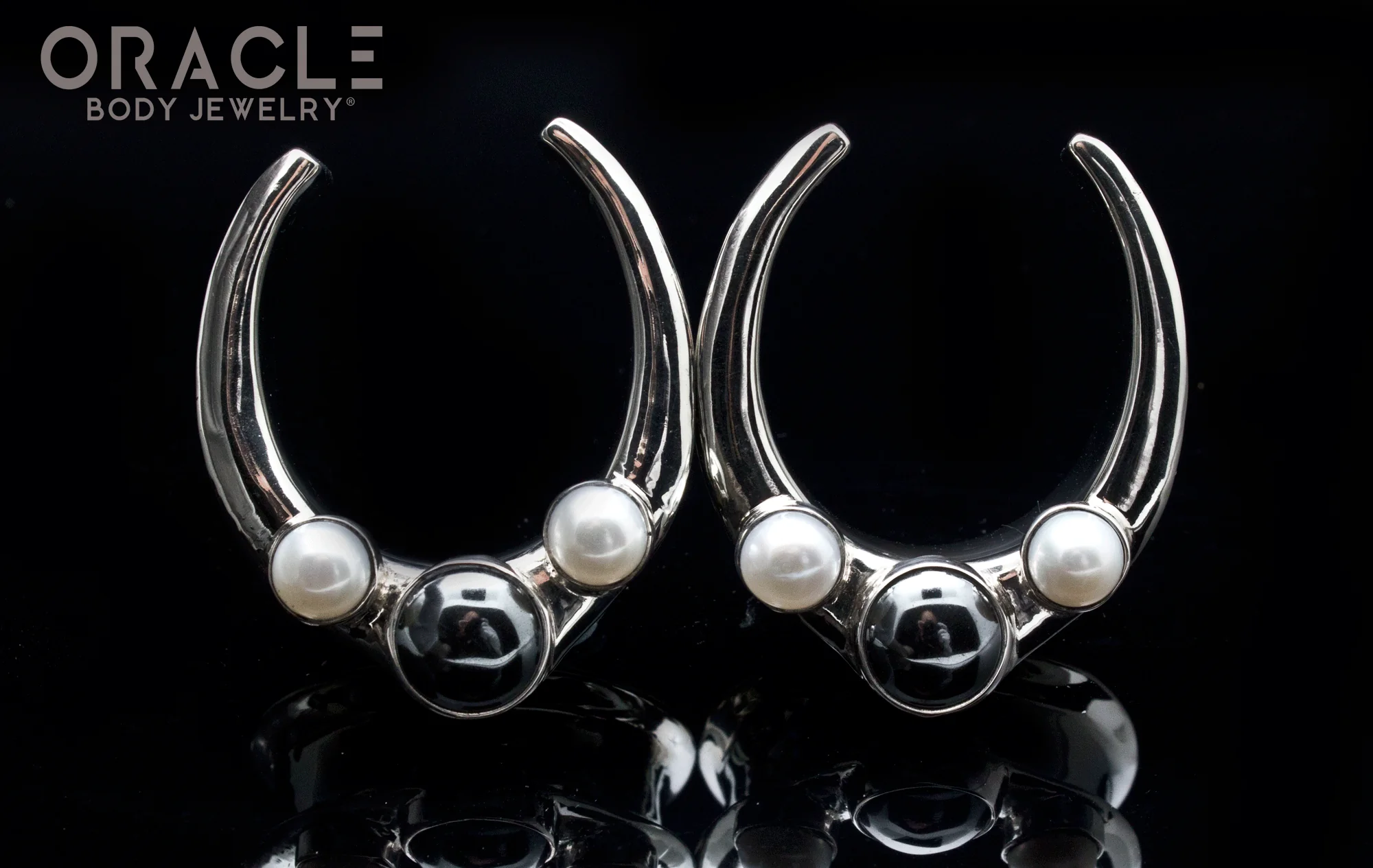 1-1/4" (32mm) White Brass Saddles with Hematite and Pearls - Image 2