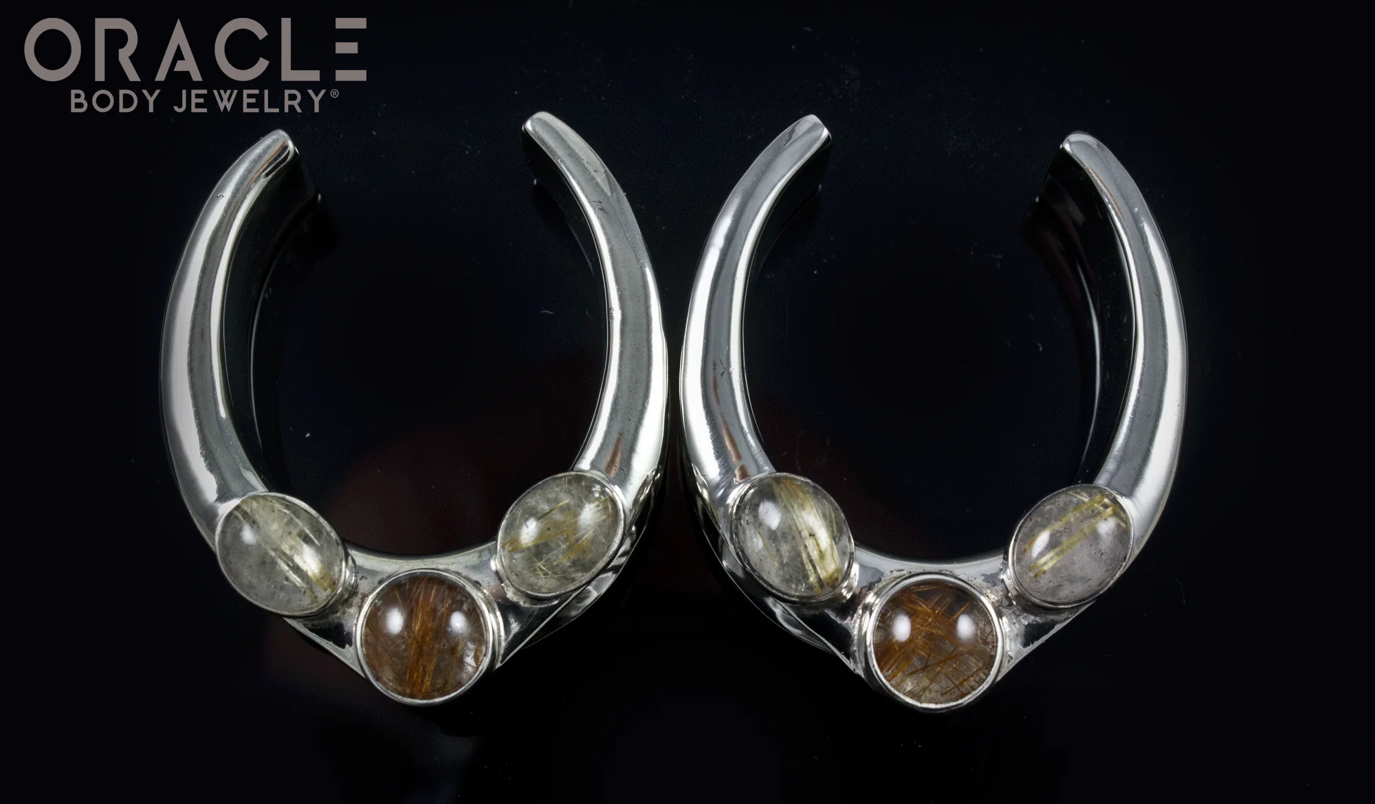 1-1/4" (32mm) White Brass Saddles with Rutilated Quartz