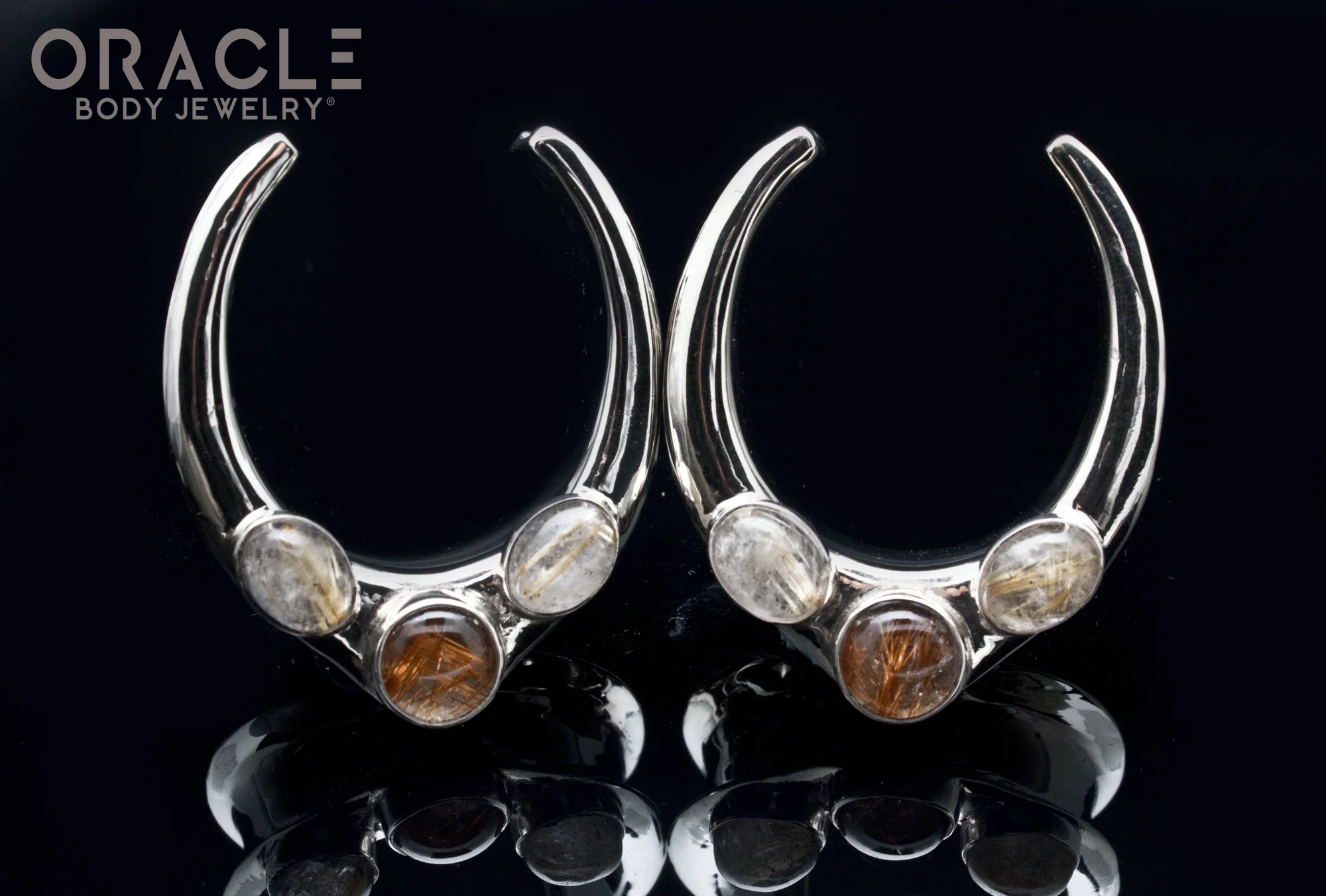 1-1/4" (32mm) White Brass Saddles with Rutilated Quartz - Image 2
