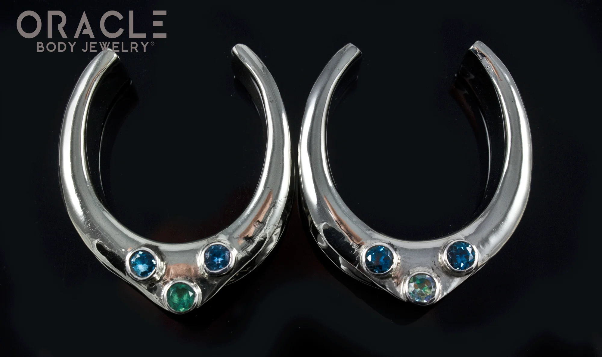 1-1/4" (32mm) White Brass Saddles with Tourmalines and London Blue Topaz - Image 2