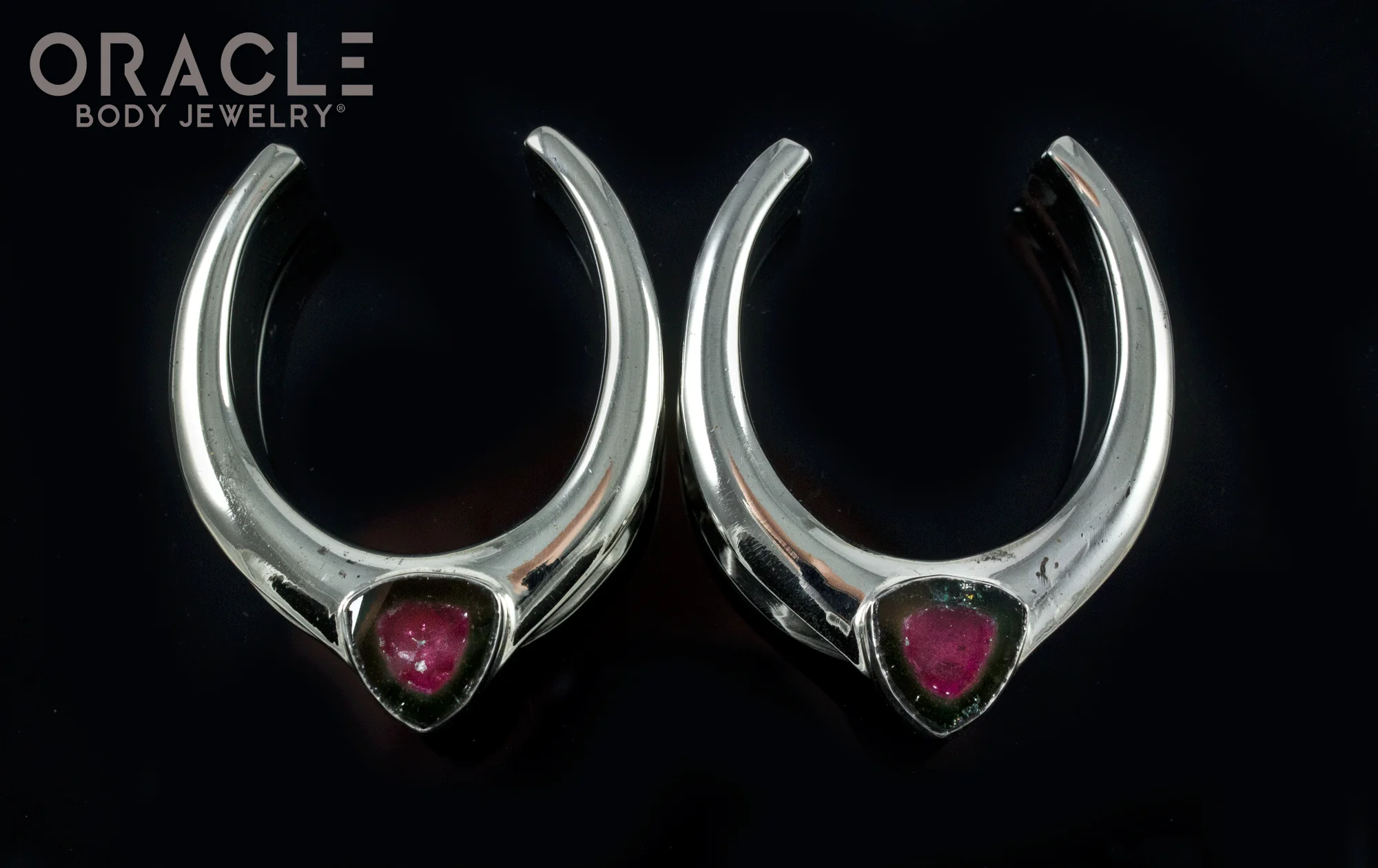 1-1/4" (32mm) White Brass Saddles with Watermelon Tourmaline Slices