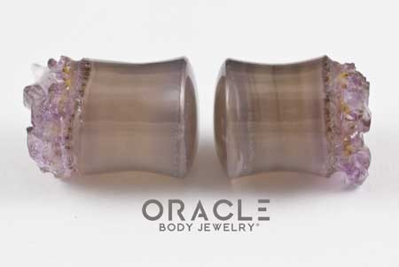 1/2" (12.5mm) Druzy Rough Amethyst Double Flare Plugs - Image 3
