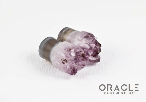 1/2" (12.5mm) Druzy Rough Amethyst Single Flare Plugs
