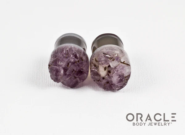 1/2" (12.5mm) Druzy Rough Amethyst Single Flare Plugs - Image 3