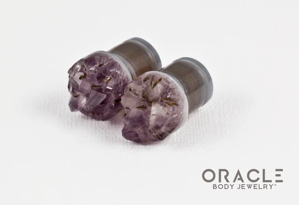 1/2" (12.5mm) Druzy Rough Amethyst Single Flare Plugs - Image 2