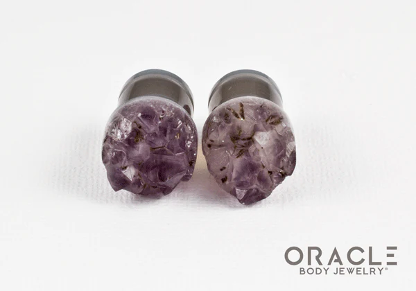 1/2" (12.5mm) Druzy Rough Amethyst Single Flare Plugs - Image 3
