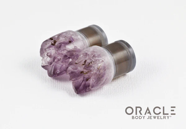 1/2" (12.5mm) Druzy Rough Amethyst Single Flare Plugs - Image 2
