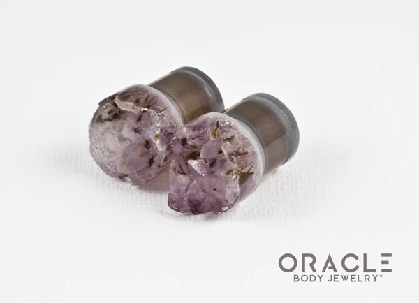1/2" (12.5mm) Druzy Rough Amethyst Single Flare Plugs - Image 2