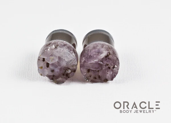 1/2" (12.5mm) Druzy Rough Amethyst Single Flare Plugs - Image 3