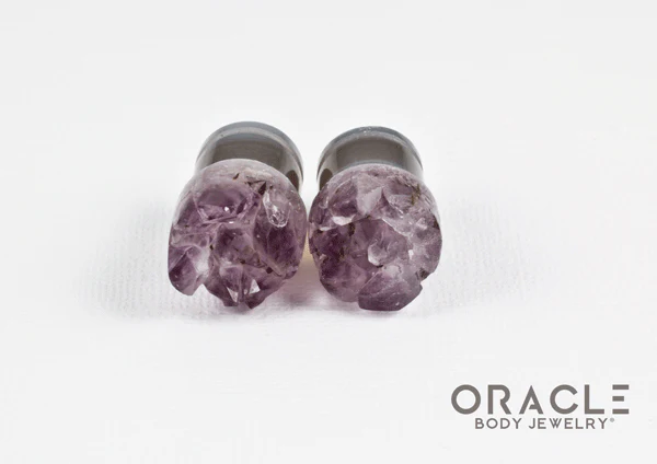 1/2" (12.5mm) Druzy Rough Amethyst Single Flare Plugs - Image 3
